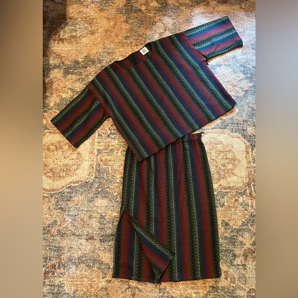 NWT ANTHROPOLOGIE dRA SKIRT AND BOX TOP SET SIZE XS MULTI COLOR WEAVE